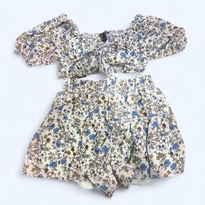 Forever 21 Floral Crop tie top and skort 2 piece set